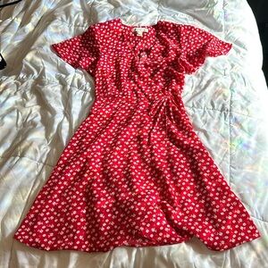 Monteau Los Angeles red floral wrap dress, size small